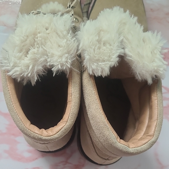 GUC Sam Edelman Darrah 2 Tan Suede Cream Fur Lace Up Boots Sz 9 - Picture 7 of 12